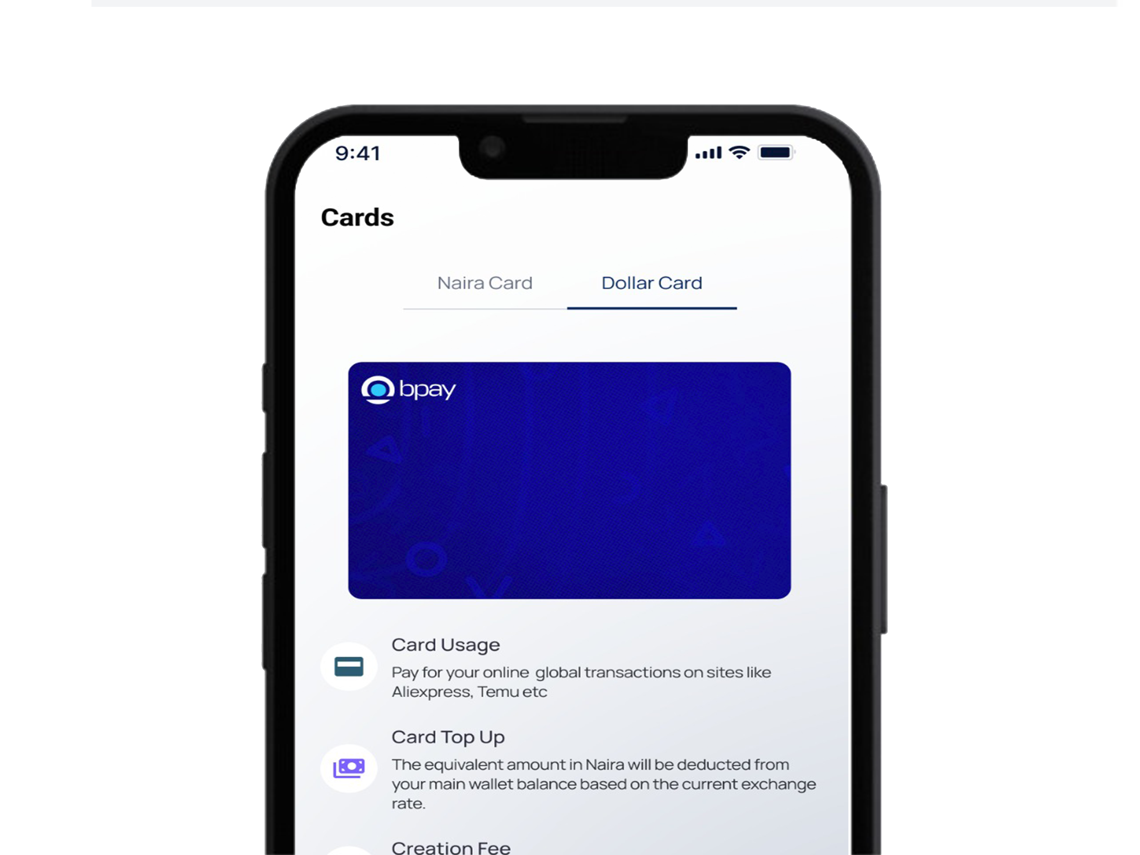 Virtual Dollar Card Phone Screen