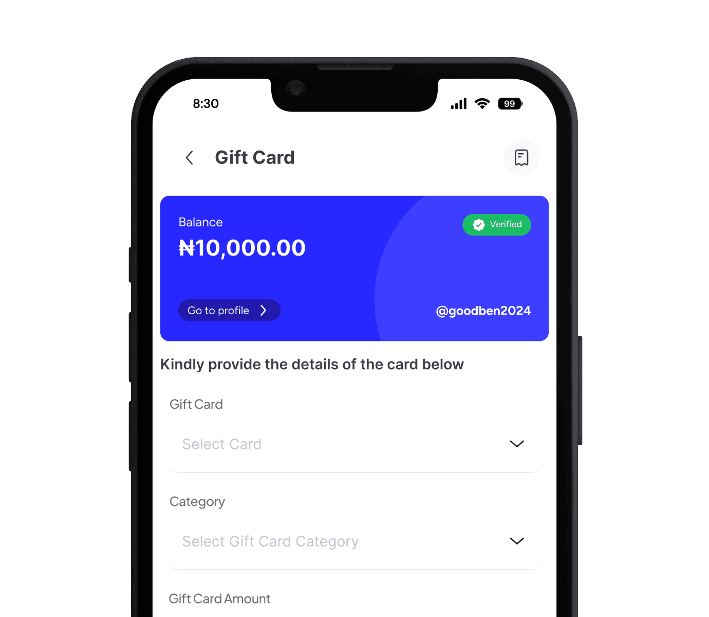 Virtual Dollar Card Phone Screen